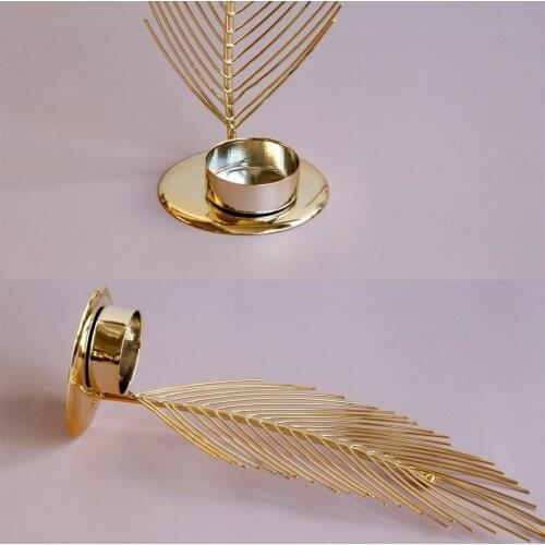 Elegant Gold Feather Candle Holder Centerpiece for Wedding Party Table Gifts