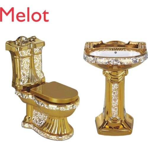 European luxury vintage bathroom wc ceramic gold two piece toilet