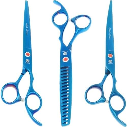 Purple Dragon 7 inch Japan Steel Pet Grooming Scissors Fish Bone Thinning Clipper Dog Hair Straight Curved Cutting Shears B0024B