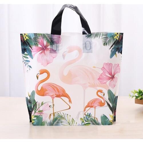 Flamingo Gift Plastic Bag With Handle Clothes Storage Bag 10pcs Plastic Shopping Bag Packaging Wedding Party Decoration 33x24+6c