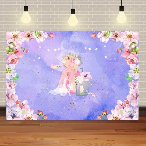 Seekpro Happy Birthday Purple Flower Watercolor Lovely Baby Balloon Princess Customized Photo Backdrop Photography Background