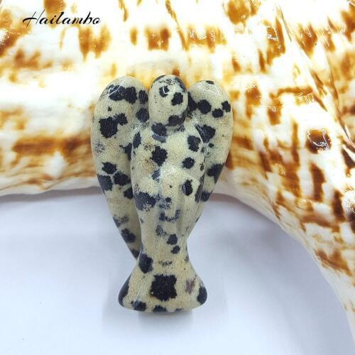 Hailambo Natural Black Spot Stone Beads Beautiful Angel Statue Carved Angel Figurine With Wing Pendant Charms Jewelry TS01
