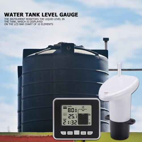 Depth Level Meter with Temperature Display Time Alarm Transmitter Measuring Ultrasonic Wireless Water Tank Liquid