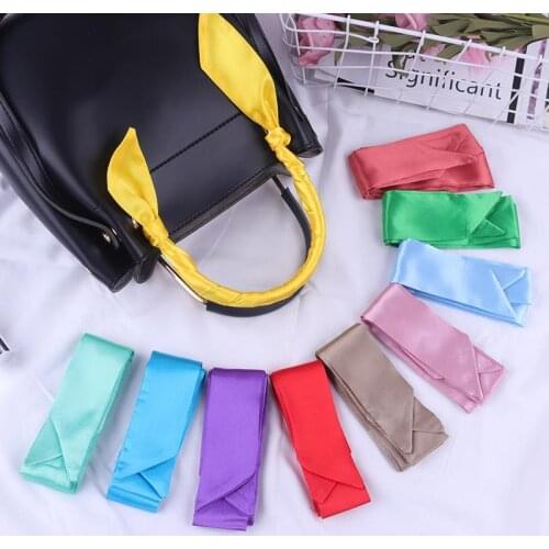 Korean Solid Color Slender Thin Long Narrow Ribbon Silk Scarf Tied bag Handle Women Summer Satin Multifunction Headband Q23