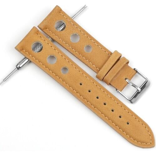 Leather Watch Strap 20mm 22mm Mens Leather Strap Watch Genuine Leather Watch Band Breathable Belt Yellow Black Watch Belt