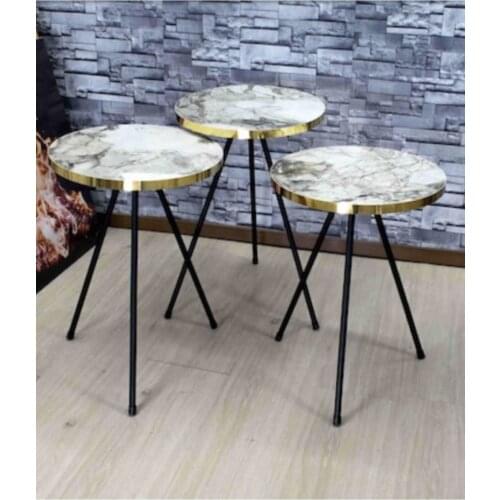 Gold Band Metal Pedestal 3'lü Zigon Coffee Table