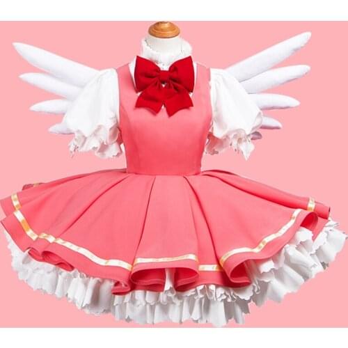MMGG New Halloween Card Captor Cosplay Sakura Cosplay Costume Wing Hat Gloves KINOMOTO SAKURA Cosplay Christmas Party Dress