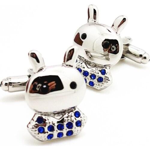 Mens Cuff Links 3D Blue crystal rabbit Cufflinks for shirt