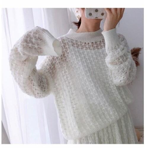 New sweater suit dress white kawaii loose openwork knitted two-piece knitted 2021 female working ladies pullover sweater skirt