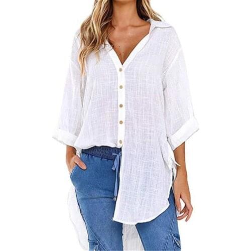 New Women shirts Casual Long Sleeve Turn Down Collar Irregular Hem Belt Button Loose Shirt Casual T shirt Women Top Clothing