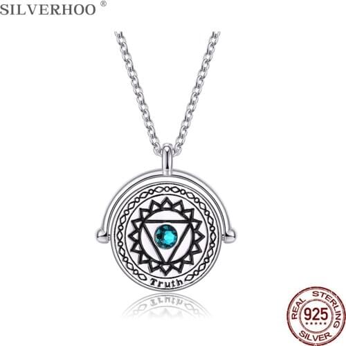 SILVERHOO 925 Sterling Silver Pendant Necklace For Couples The Chakras Round Austria Crystal Necklace Party Fine Jewelry Fashion