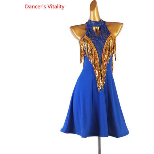 Latin Dance Dress Diamond-Studded Sequins Skirt Performance Clothes Profession Custom Adult Child High-End Competition Clothing