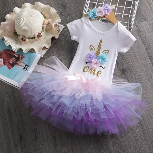 Toddler Girls First Birthday Dress Unicorn Party Tutu Baby Infant Christening Cake Dresses Kids 1 Year Baby Girl Birthday Dress