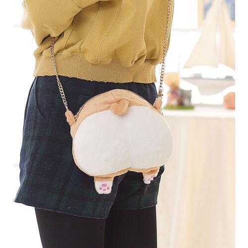 Cute fat Dog Butt Plush Backpack Corgi Butt Shape Coin Purse Animal Plush Backpack plush baby toy friends Handbag Girls Bag