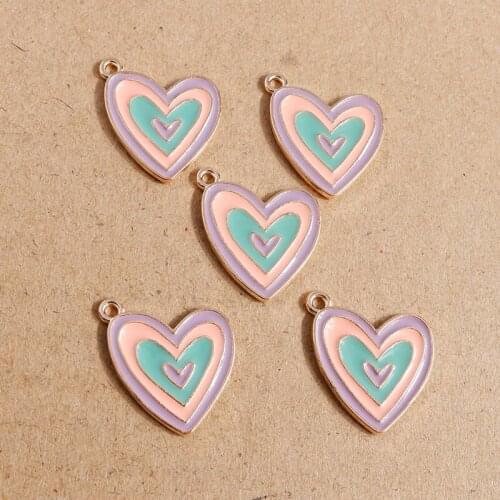 10pcs 18*22mm Alloy Enamel Love Heart Charms for Making Pendants Necklaces Drop Earrings Keychain DIY Jewelry Findings Accessory