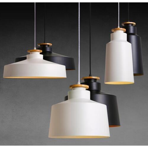 Creative Wood E27 Pendant Lights 110V 220v for Personality Decor Wood & Metal lampshade Hanging lamp white black Luminaire