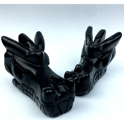 Natural Obsidian Quartz Dragon Skull Hand Carved Crystal Skull Reiki Healing