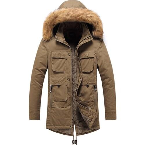 Russian Winter Down Jacket For Men Fur Collar Hooded Parkas Coat Mid Length Large Fur Collar Thicken Coat Snow Overcoat Mens 3XL