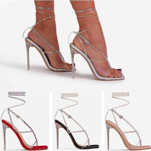 PVC Cross-Tied Sandales Peep Toe High Heel Bordered Bling 2021 NEW Summer Fashion sandals Ladies Gladiator Party Shoes 35-42