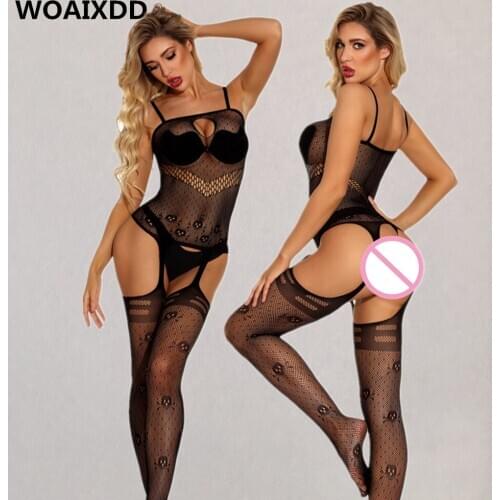 Sexy Black Lingerie Women Bodysuit Open Crotch Fetish Porno Baby Doll Sexi Female Bodystocking Crochless Teddy Erotic Underwear