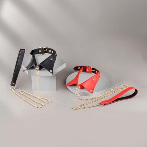 Sexy PU Leather Chain Collar with Leash BDSM Bondage Fetishs Necklace Adult Lingerie Sex Accessories for Woman Jeux Sexuel S0857