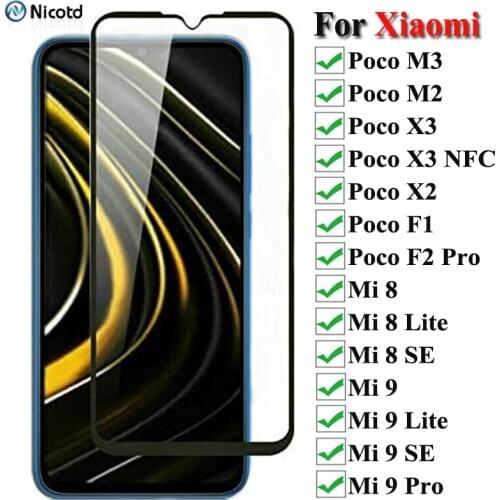 For Xiaomi Poco M3 M2 Glass For Poco X3 X2 F1 F2 Pro Tempered Glass Protective Full Screen Protector For Xiaomi 8 9 Lite SE Pro
