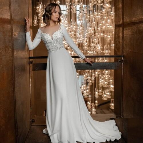 Modest Long Sleeves Wedding Dresses See Through Back A-line Bridal Gown Arabic Bride Dress abito da sposa