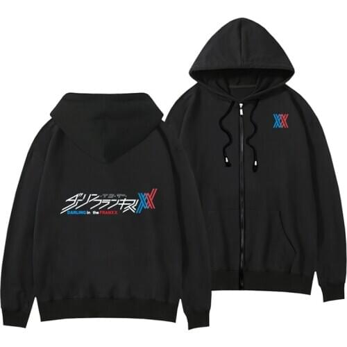 Darling in the Franxx zipper Hoodie black print Jacket Zero Two 02 cosplay costume men women Streetwear Coat anime tops
