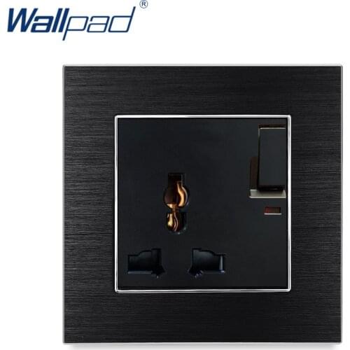 Universal 3 Pin Socket With 1 Gang 2 Way Switch Wallpad Luxury Wall Light Switch Outlet Satin Metal Panel Wall Power Outlet