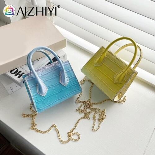 Vintage Women Chain PU Leather Gradient Color Alligator Pattern Shoulder Crossbody Messenger Bag Casual Ladies Purse Handbags