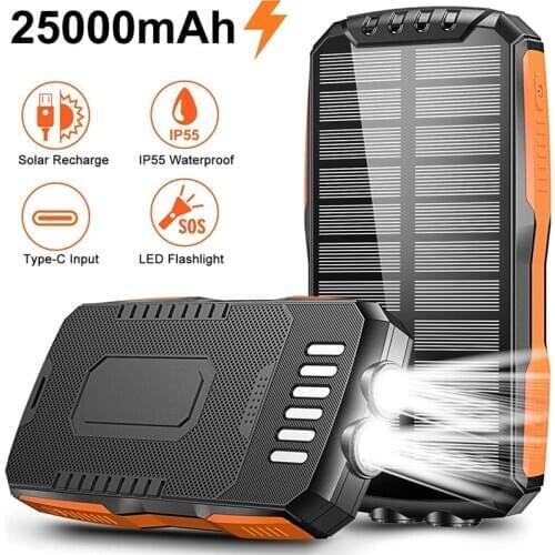 25000mAh Solar Power Bank Portable Charger For Samsung S20 iPhone 11 pro Xiaomi Powerbank External Battery Waterproof Poverbank