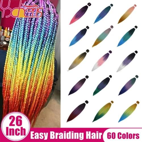 YXHAIR 100g 26 Inch Synthetic EZ Easy Braiding Crochet Box Hair Extension for Women Yaki Ombre Black Pink Blue Yellow Green Red