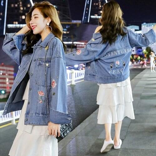 2021 Jacket Denim Fashion Loose Real Shot For Women Free Shipping Spring/ Autumn Embroidery Flowers