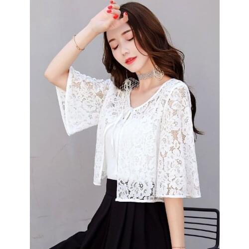 Joker Short Lace Print Black White Fashion Women Shawl With Dress