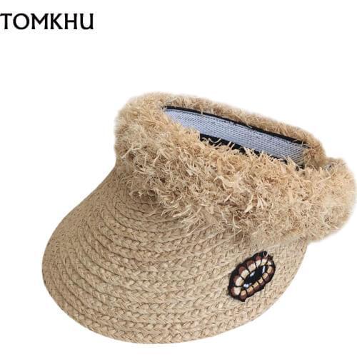 TOMKHU Handmade Quality Hat Sun Hats for Women Summer Big Eaves Raffia Straw Empty Top Cap Fashion Wild Sun Visor Beach Hats New