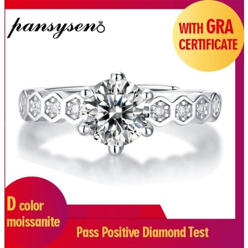 PANSYSEN New Classic 0.5ct,1ct,2ct,3ct Moissanite Wedding Finger Ring 100% Pure 925 Sterling Silver Fine Jewelry Rings for Women