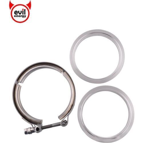 Evil energy Universal 4.0" V-Band Flange&Clamp Kit Stainless Steel Female Male Flange Kits Exhaust V Band Clamp