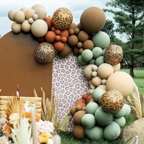 129Pcs Jungle Theme Party Balloons Garland Cheetah Birthday Safari Animals Zoo Forest Green Sage Tan Baby Shower Decorations