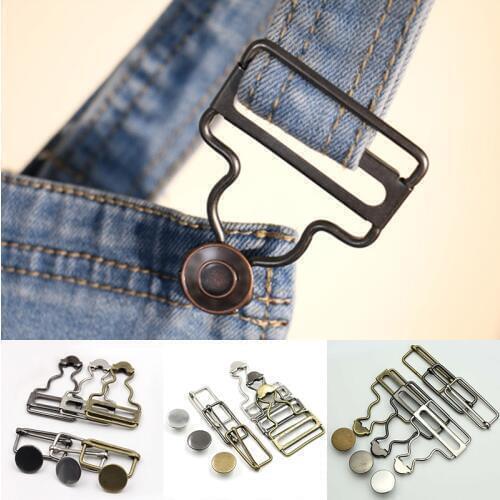 2 Set Bib Pants With Wire Wear Button Metal Button Girdle Denim Spaghetti Straps Womens Adjustable Buckle Button Jeans