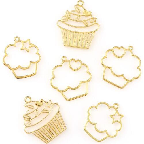 2PC Ice Cream Star Metal Jewelry Setting Gold Color Charm Hollow Gold Pendant UV Resin Charms Accessories DIY Handmade Craft