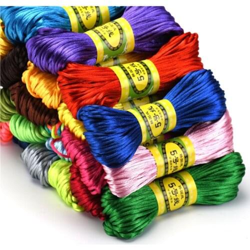 20m 2.5mm Mix Color Nylon Black Rattail Satin Chinese Knotting Silk Macrame Cord Beading Braided Shamballa String Thread HK198