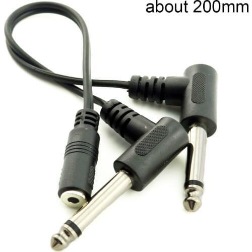 3.5mm Mini 1/8 inch TRS Stereo Female Jack to Dual 1/4 6.35mm Male Plug Mono TS Right Angle Audio Adapter Y Splitter Cable