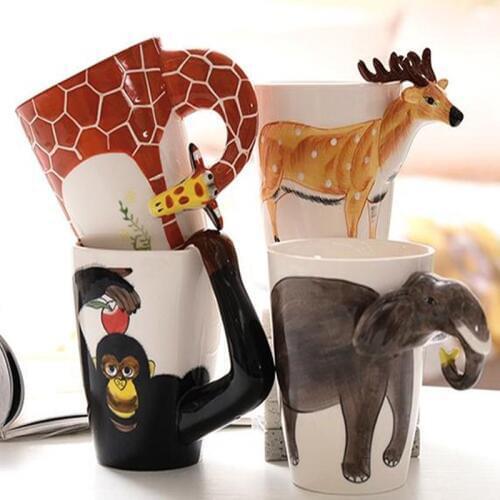 400ML 3D hand-painted ceramic mug, hand-painted animal cup, cartoon water cup, painted coffee cup