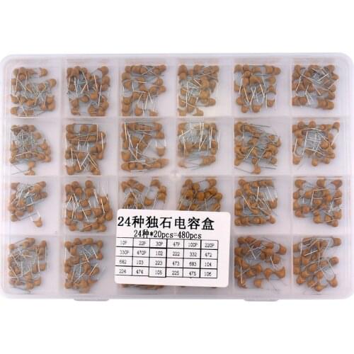 480pcs Monolithic Ceramic Capacitor assortment Kit 10pF-10uF Monolithic Capacitor set 0.1uF 0.22uF 0.47uF 2.2uF 4.7uF Capacitor