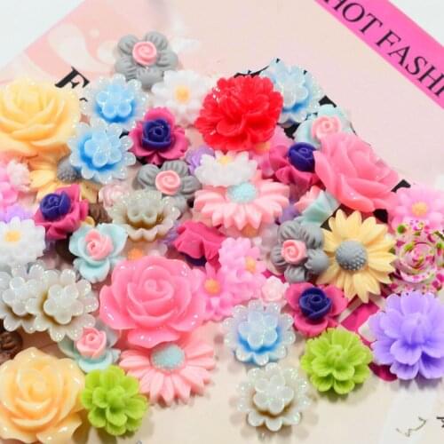 50Pcs Assorted Size Resin Rose Flower Flatback Cabochons Scrapbooking Button