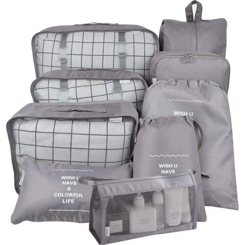 9Pcs/Set Portable Organizer Storage Bags Suitcase Packing Set Storage Cases Luggage Organizer Clothes Shoe Tidy Pouch for Travel