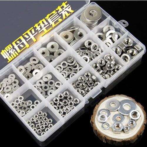 Free shipping one set 200pcs 304 Stainless Steel Hex Nut Screw Cap Flat Washer Spring Pad Home Set M3M4M5M6M8