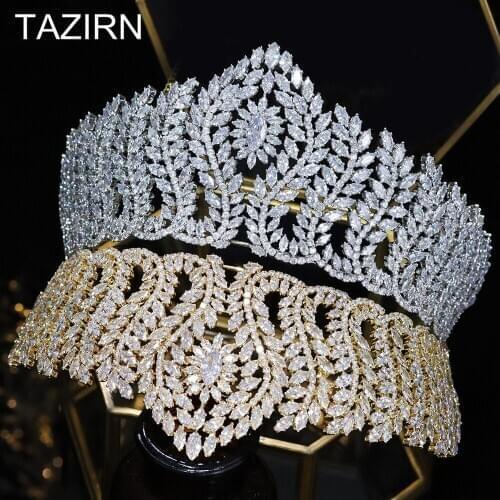 Big Tiaras Zircon Crowns Bridal Wedding Headwear Women Hair Accessories Bridal Diadem For Pageant Party CZ Head Jewelry Queen