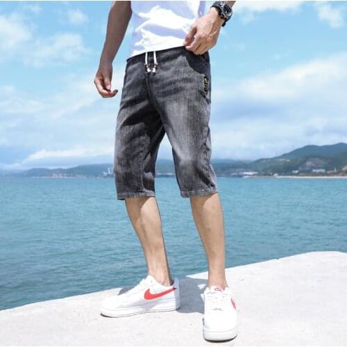 Drawstring Pants mens breeches denim shorts loose straight mens pants casual summer thin teenagers Cropped trousers