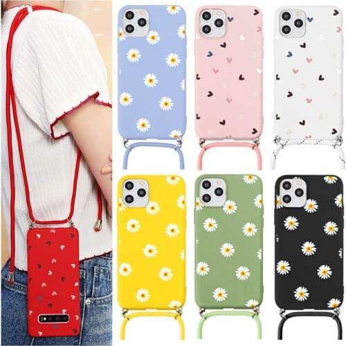 Lanyard Chain Case For Samsung Galaxy A11 A210S A21S A31 A41 A50 A51 A70 A71 M31 Note20 S20 Ultra S10 S9 Plus Cover Daisy Flower